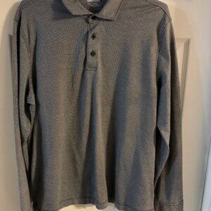 UNTUCKit Mens  Long Sleeve Polo Shirt Gray Cotton Blend